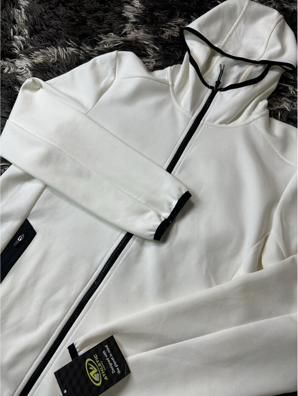 NWT Athletic Works Mens Full Zip Fleece Tech Hoodie Jacket White Size S